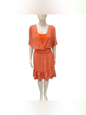 Esprit Orange Printed V-Neck Wrap Dress Size M